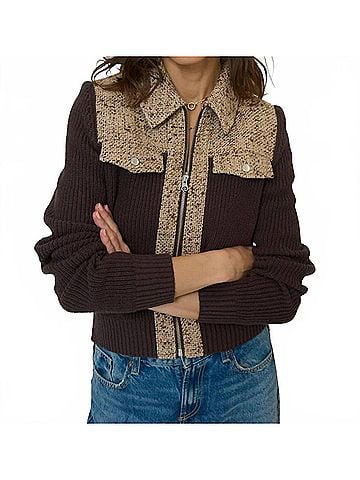 Central Park West Halsey Tweed And Sweater Jacket in Brown (view 2)