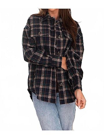 Mikarose Women's Flannel Shirt Jacket in Colonial Blue Plaid (view 2)