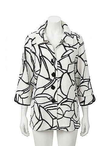 Joseph Ribkoff Abstract 3/4 Sleeves Trapeze Jacket in Vanilla/Black (view 1)