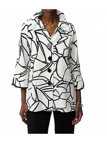 Joseph Ribkoff Abstract 3/4 Sleeves Trapeze Jacket in Vanilla/Black (view 2)