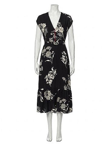 Ralph Lauren Damian Floral Satin Day Midi Dress in Black Cream (view 1)