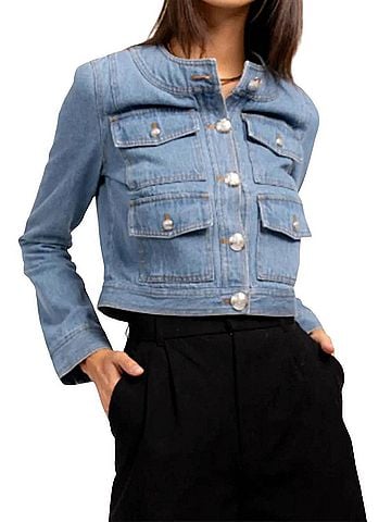 Central Park West Liam Denim Lady Jacket in Blue (view 2)