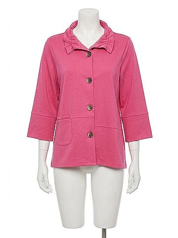 Angel Microfiber Leather Button Jacket in Raspberry (view 1)