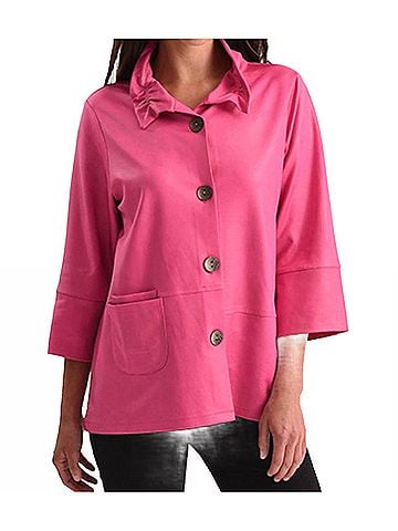 Angel Microfiber Leather Button Jacket in Raspberry (view 2)