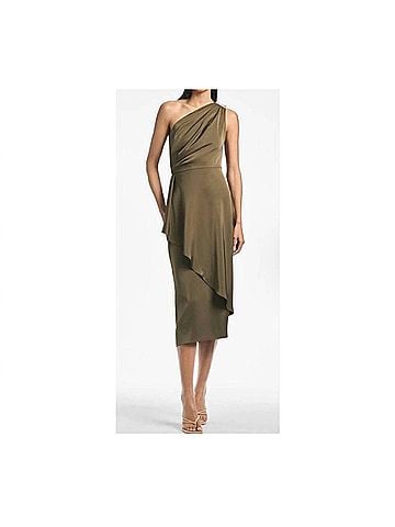 Sachin + Babi Evangeline One Shoulder Midi Dress in Olive (view 2)