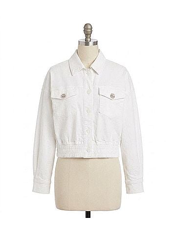 Karen Kane Novelty Button Jean Jacket in Off White (view 1)