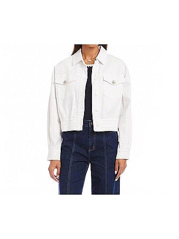 Karen Kane Novelty Button Jean Jacket in Off White (view 2)