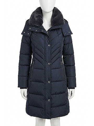 London Fog Plus Size Zip-Front Hooded Heavy Weight Puffer Jacket in Navy (view 1)