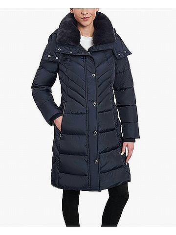 London Fog Plus Size Zip-Front Hooded Heavy Weight Puffer Jacket in Navy (view 2)