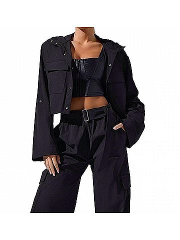 HEROINE SPORT Ava Cropped Lightweight Performance Jacket in Black (view 2)