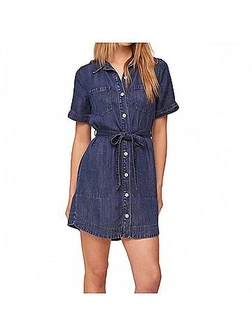Bella Dahl Short Sleeve Utility Shirt Dress in Horizon Blue Wash (view 2)