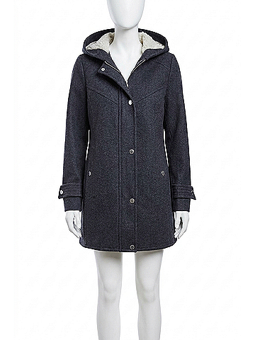London Fog Zip-Front Sherpa Lined Hood 31 Inch Wool Jacket in Charcoal (view 1)
