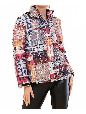 Dolcezza Marcus Akerman Print Removable Lining Hooded Coat in Multi (view 2)