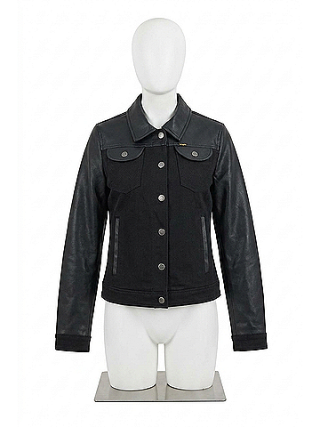 Wrangler Jeans Co Faux Leather Trucker Jacket in Black (view 1)