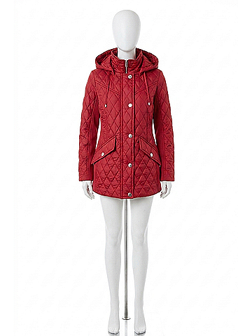London Fog Zip Front Hooded Quilted Jacket in Chili (view 1)