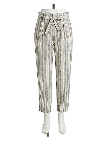 Jag Belted Linen Stripe Pleated Pants in Gray Striped (view 1)