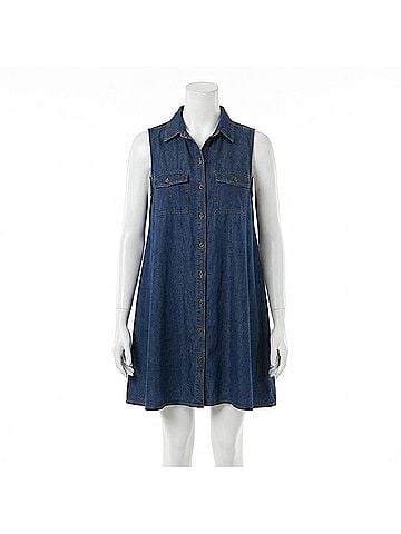 Angie Embroidered Sleeveless Chambray Summer Dress in Blue (view 1)