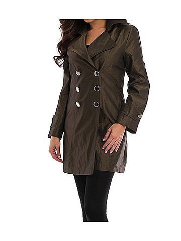 Angel Metallic Double Breasted Rain Jacket in Bronze (view 2)
