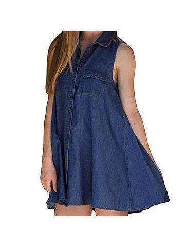 Angie Embroidered Sleeveless Chambray Summer Dress in Blue (view 2)
