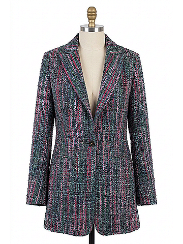 Vilagallo Button Tweed Blazer in Cintas Verde Rosa (view 1)