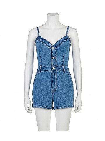 Day + Moon End Game Romper in Washed Denim (view 1)