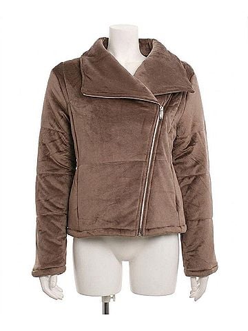 Hyfve Women's Shawl Collar Asymmetrical Puffer Coat in Mushroom (view 1)