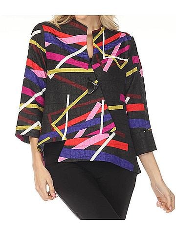 Joseph Ribkoff Abstract Textured Trapeze Jacket in Black/Multi (view 2)