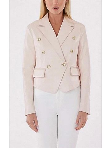 Dolce Cabo Cropped Faux Leather Double Breasted Blazer in Beige (view 2)