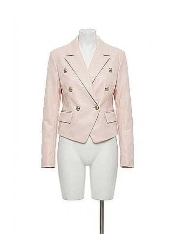 Dolce Cabo Cropped Faux Leather Double Breasted Blazer in Beige (view 1)