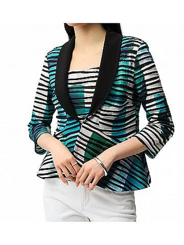 Joseph Ribkoff Geometric Stripe Twin Set Jacket in Green/Multi (view 2)