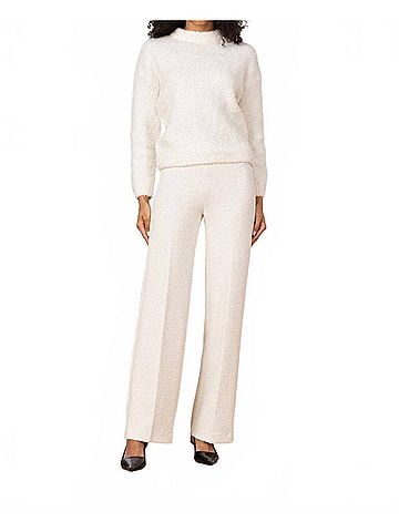 Avenue Montaigne Flavia Long Wide Leg Pants in Winter White Boucle (view 2)