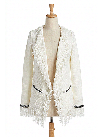 Nic + Zoe Sonia Statement Fringe Mix Knit Jacket in Classic Cream (view 1)