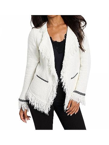Nic + Zoe Sonia Statement Fringe Mix Knit Jacket in Classic Cream (view 2)