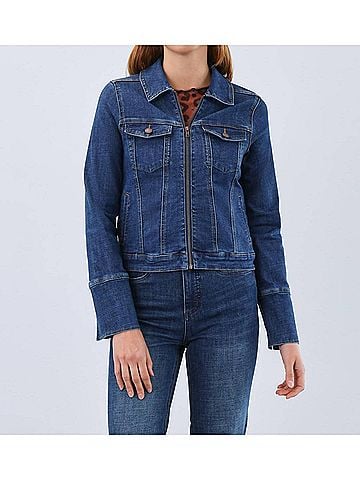 FDJ Denim Zip Front Jacket in Dark Blue (view 2)
