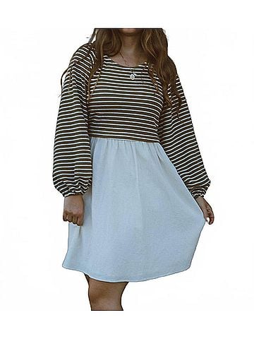 Mikarose Class In Session Striped Contrast Mini Dress in Olive Green (view 2)
