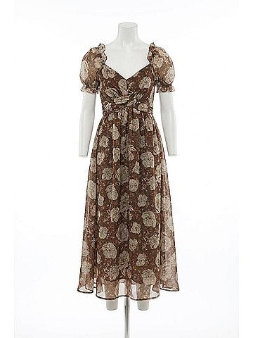 Blu Pepper Floral Sweetheart Back Tie Midi Dress in Brown Multi (view 1)