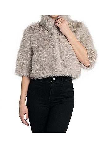 Love Token Allison Faux Fur Shrug Jacket in Silver (view 2)