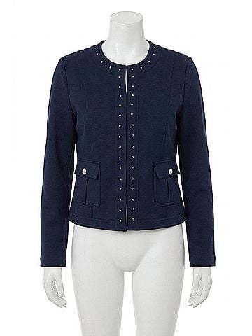 Joseph Ribkoff Studded Faux Suede Long Sleeves Jacket in Midnight Blue (view 1)
