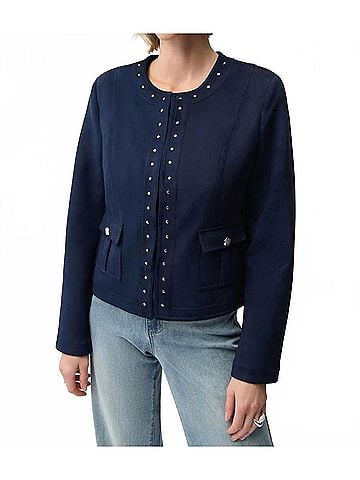 Joseph Ribkoff Studded Faux Suede Long Sleeves Jacket in Midnight Blue (view 2)