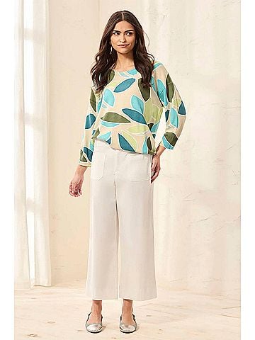 Tribal Stretch Twill Button?Front Wide?Leg Ankle Pants in White (view 2)