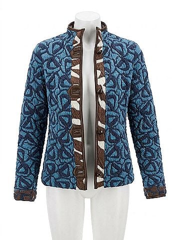 Nic + Zoe Quilted Faux Leather Trim Jacket in Blue Multi (view 1)