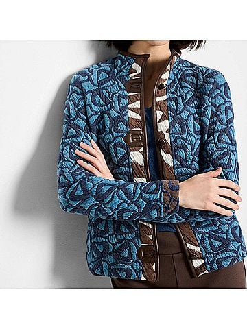 Nic + Zoe Quilted Faux Leather Trim Jacket in Blue Multi (view 2)