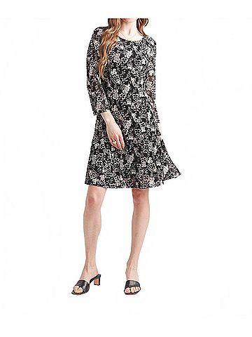 Papillon Floral Quarter Sleeve Stretch Mesh Dress in Floral Print (view 2)