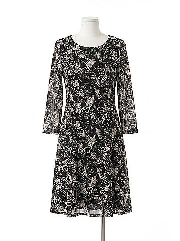 Papillon Floral Quarter Sleeve Stretch Mesh Dress in Floral Print (view 1)
