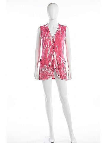 Angel Bleach Linen Buttoned-Back Long Vest in Pink (view 1)