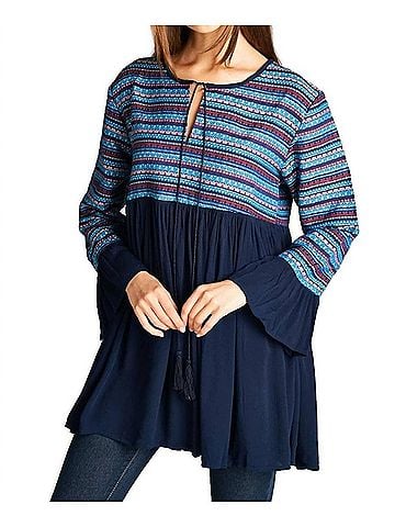 Velzera Tapestry Geometric Mini Dress - Plus in Navy (view 2)