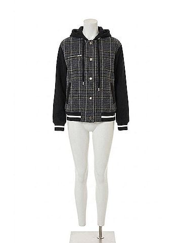 Central Park West Billie Plaid Bomber Jacket in Black (view 1)