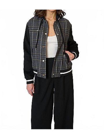 Central Park West Billie Plaid Bomber Jacket in Black (view 2)