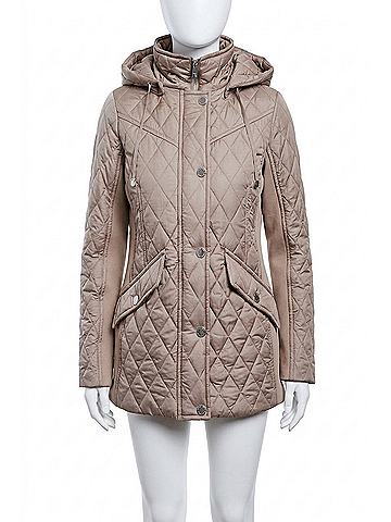 London Fog Zip Front Hooded Quilted Jacket in Truffle (view 1)