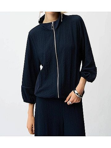 Joseph Ribkoff Textured Zip-Up Bomber Jacket in Midnight Blue (view 2)